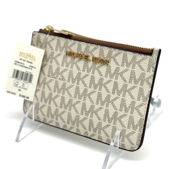 Michael Kors Jet Set Travel Small Signature Logo Coin Purse Vanilla - Picture 8 of 9